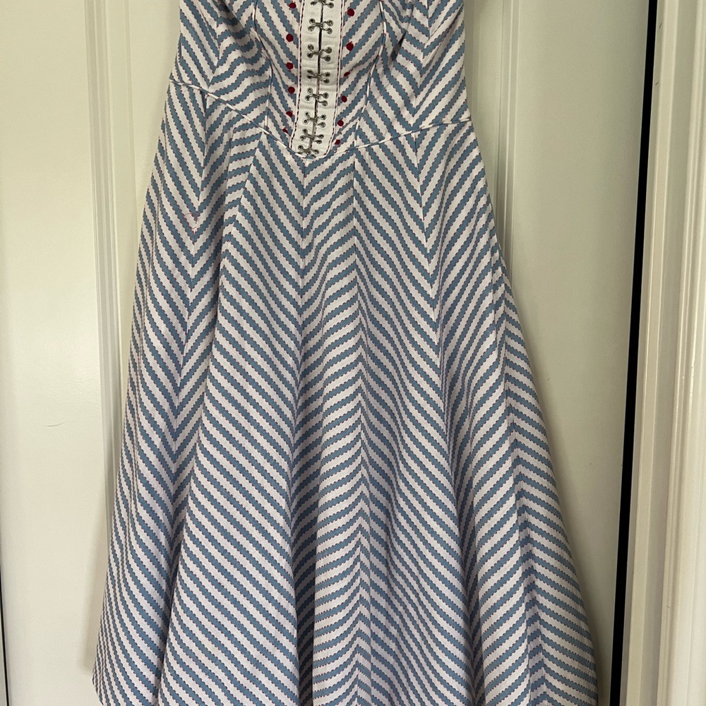 Anthropologie Maeve Blue and White Striped Lace-Up Midi Dress